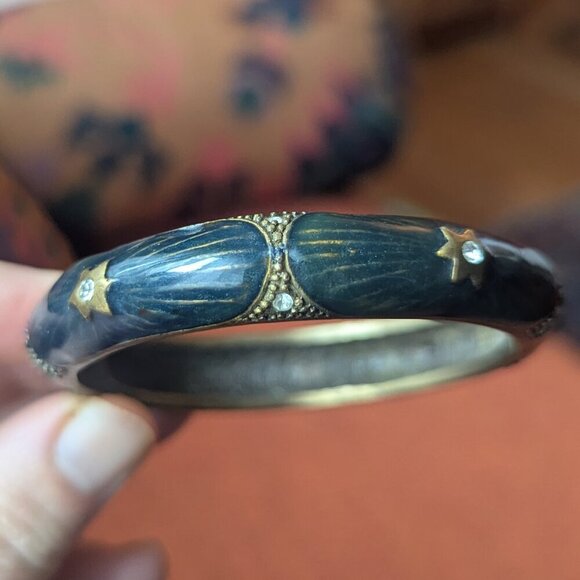 Vintage Enamel Metal Bangle Bracelet Hinged Boho Art Deco Victorian Stars - Picture 7 of 7